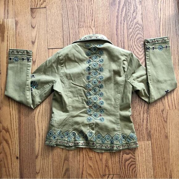 David Bitton Buffalo RARE Embroidered Collar V-neck  Tan Jacket Women’s Size S - Picture 14 of 16
